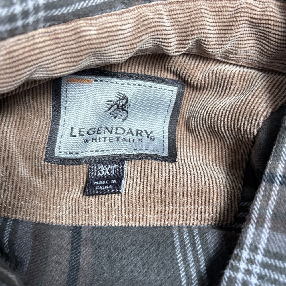Legendary Whitetails Flannel Shirt Button Down Mens 3XT Brown Plaid Buck Camp - Picture 3 of 12